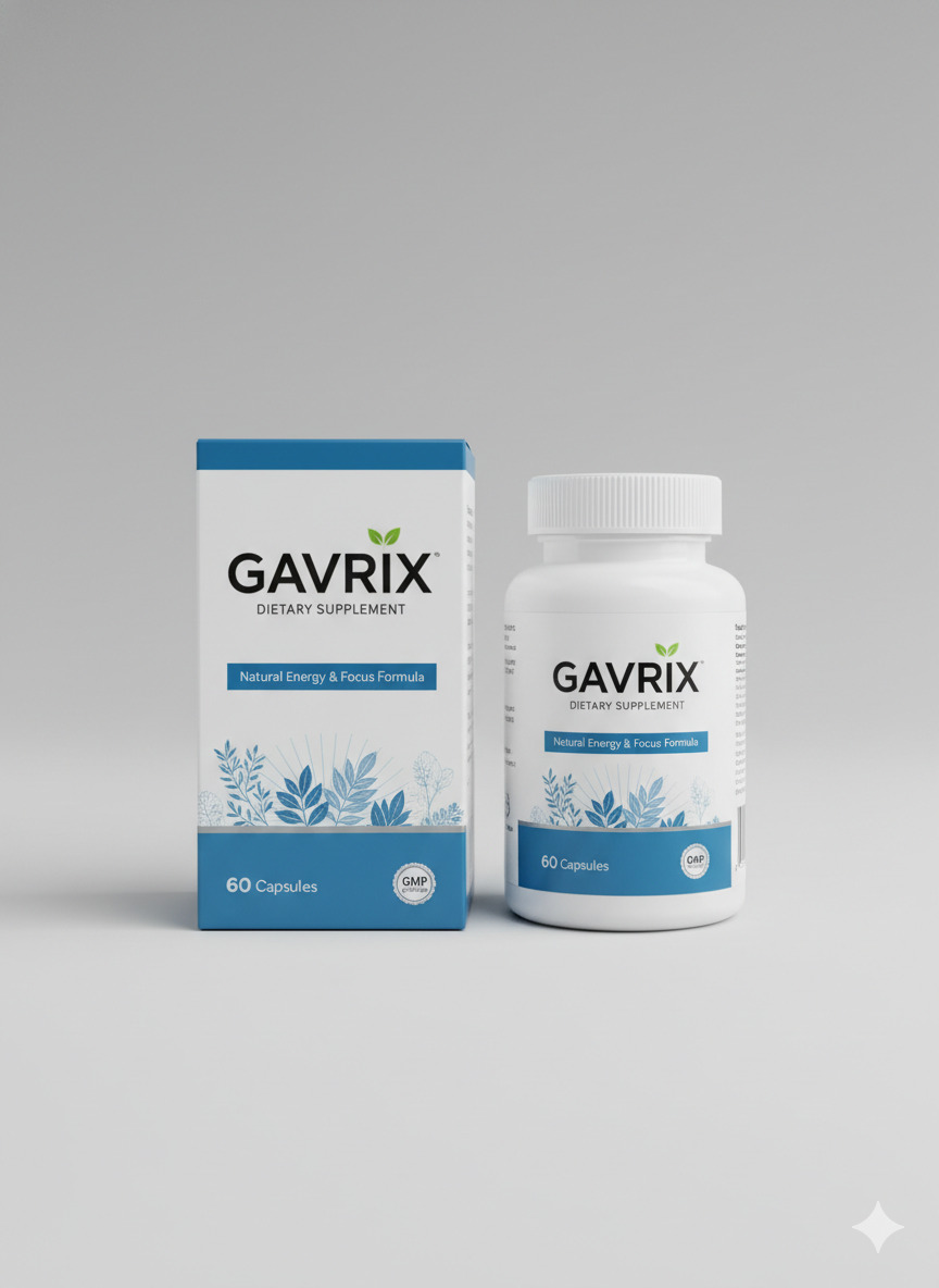 Gavrix dietary supplement bottle and packaging on a neutral surface
